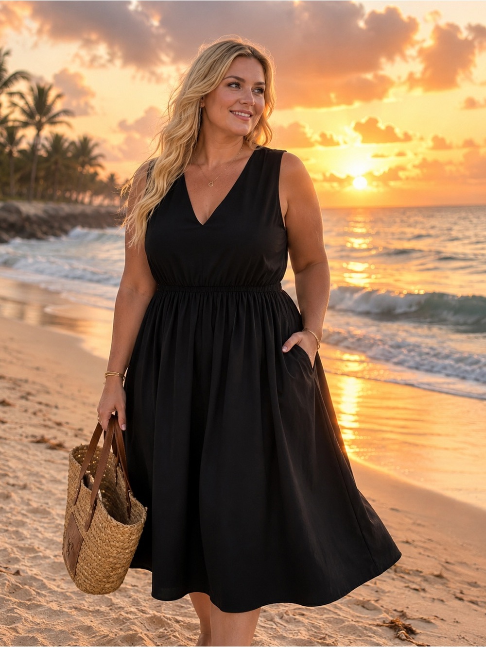 Classic Black Sleeveless Midi Dress brand A new Day 1X , 3X